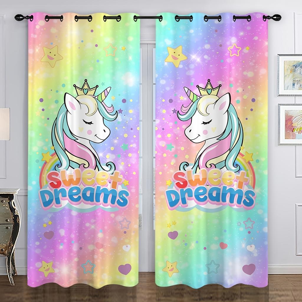 Colorful Unicorn Horse Mermaid Girl Children Window Curtain Blinds Living Room Kids Bedroom Kitchen Door Home Decor Bathroom2Pcs