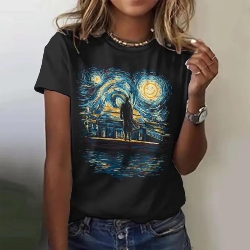 Summer Women Clothing T-shirt Crewneck Top Casual Comfort Short Sleeve Vintage 3D Print Loose Breathable Clothing Women's T-shirt