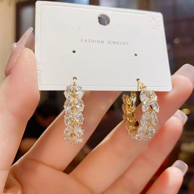 Korean Style Shiny Zircon Hoop Earrings: Fashionable High-End Douyin-Inspired Design