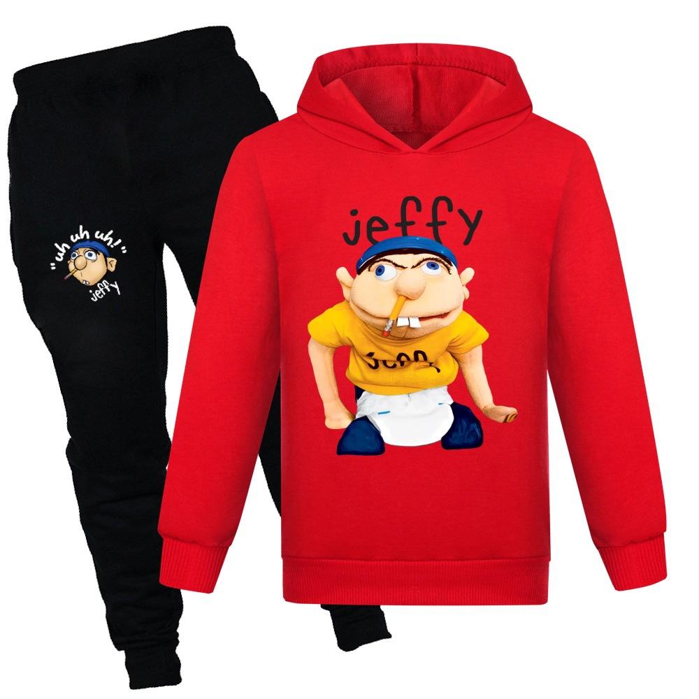 Anime Jeffy Puppet Clothes Kids Pullover Sweatshirts+Pants 2pcs Sets Boys Cartoon Tracksuit Children Clothing Baby Girls Outfits