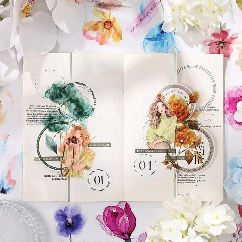 12 listů INS Rostlina Květina Scrapbookingové materiály PET Samolepkový balíček Junk Journal Koláž Dekorativní Estetické Papírnictví Samolepky