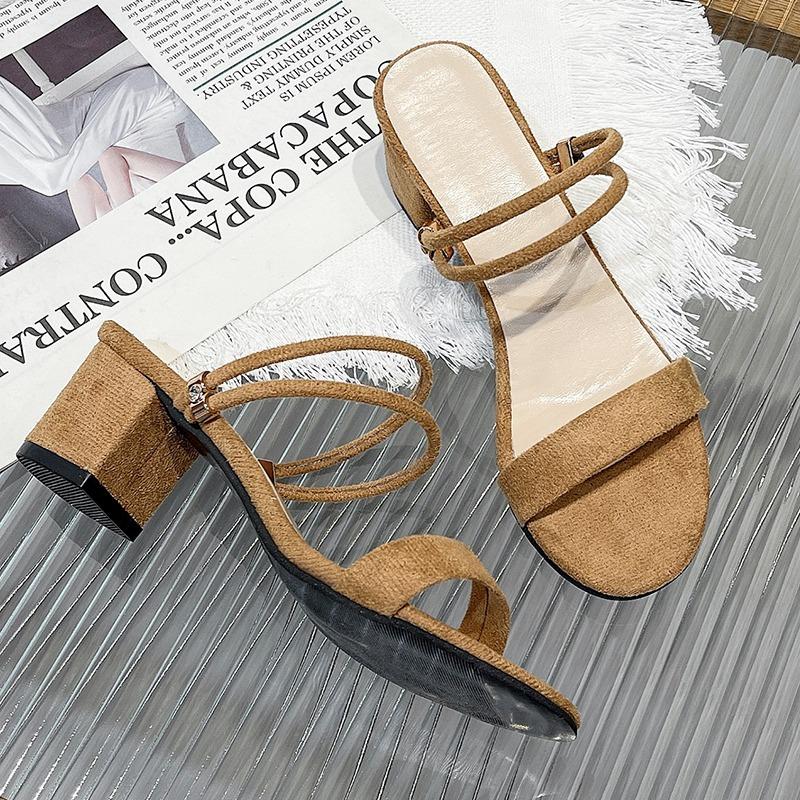 Fashion Summer Female Sandals Open-toed Wild Sandals Thick with Suede Med Heels Two Wear Sandals with Female Sandalias