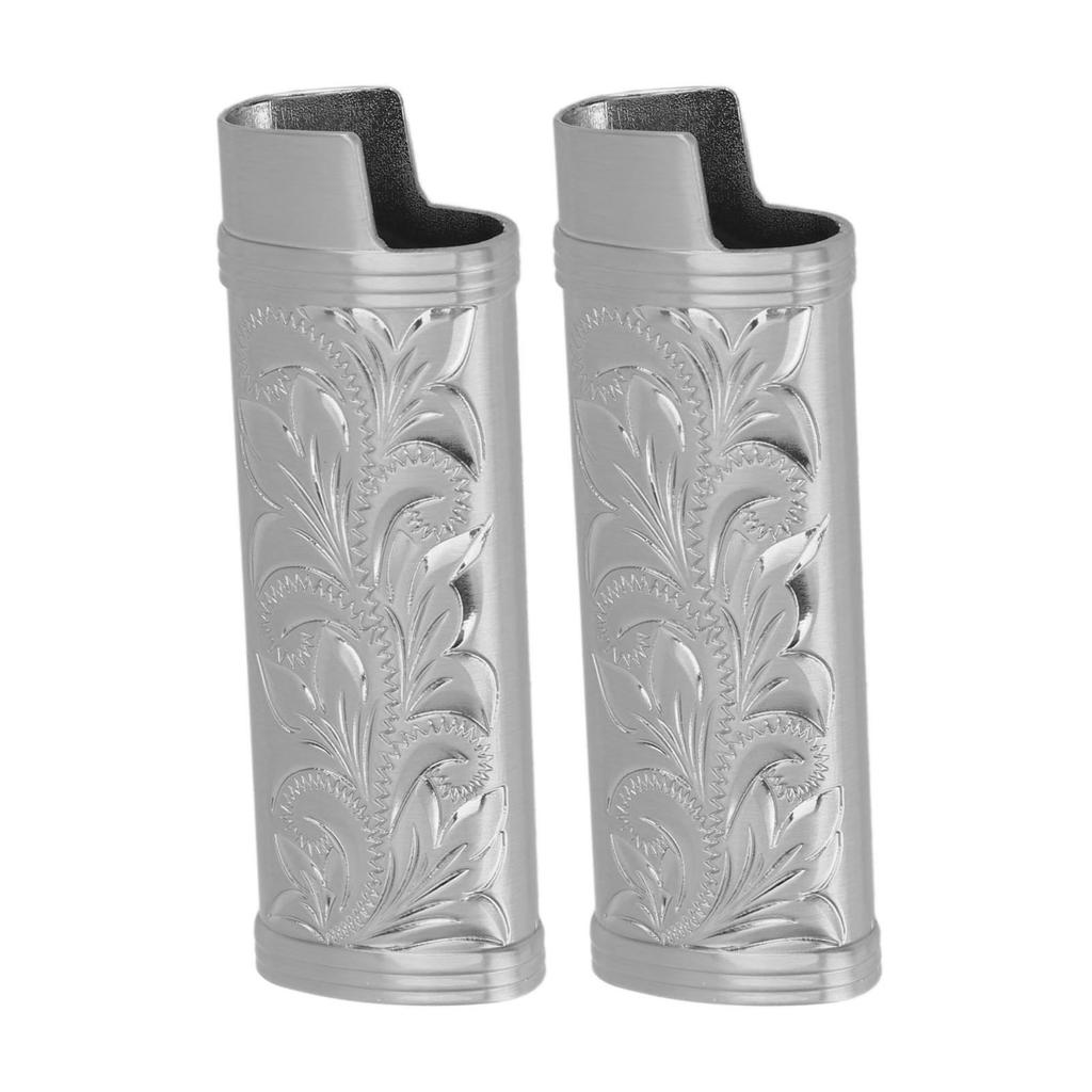 2Pcs Lighter Case Zinc Alloy Lighter Storage Container Floral Pattern for Outdoor Camping Hiking