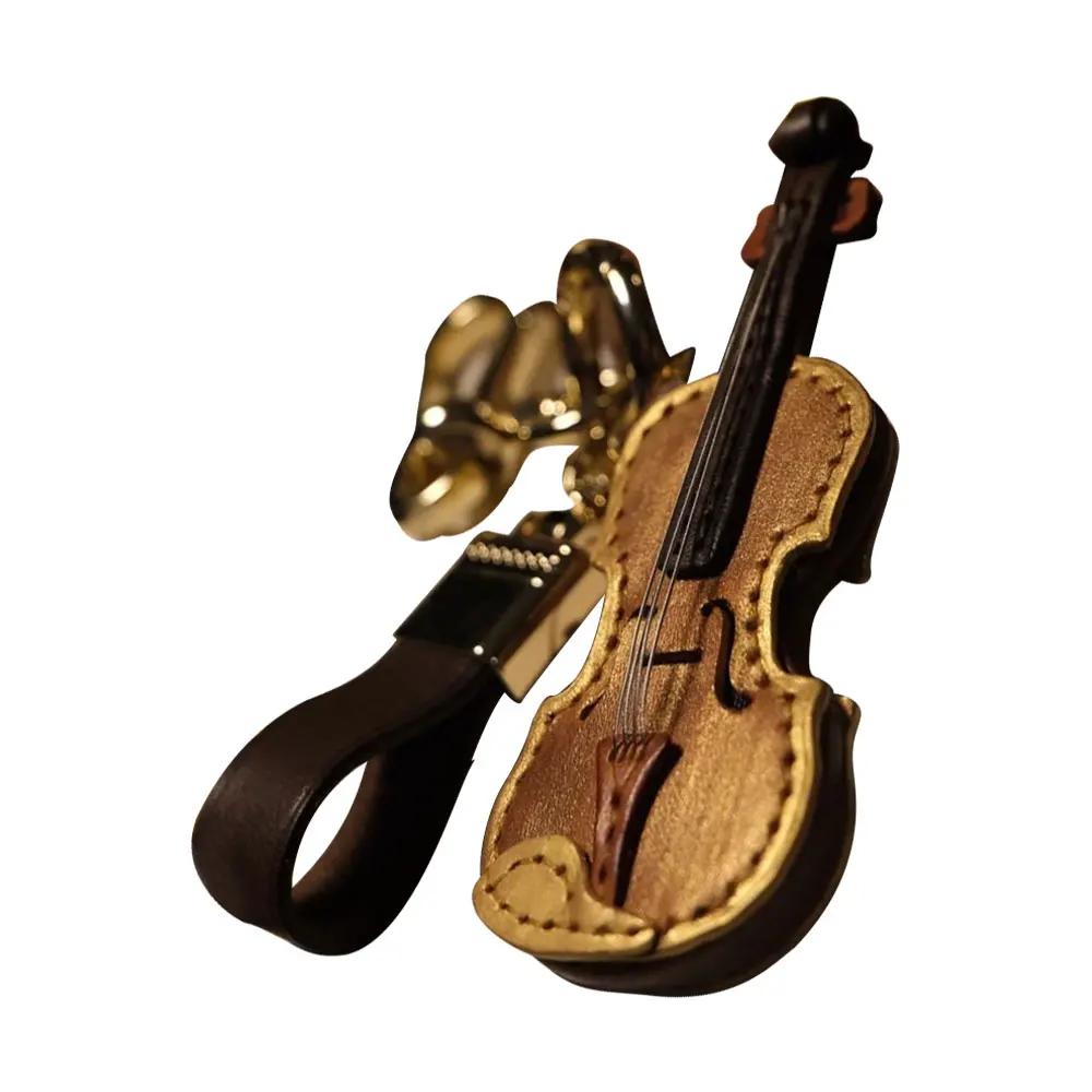 Crafted Leather Violin & Cello Keychain,musical Instrument Keychain, Miniature Music Violin Pendant Keyring for Music Lover