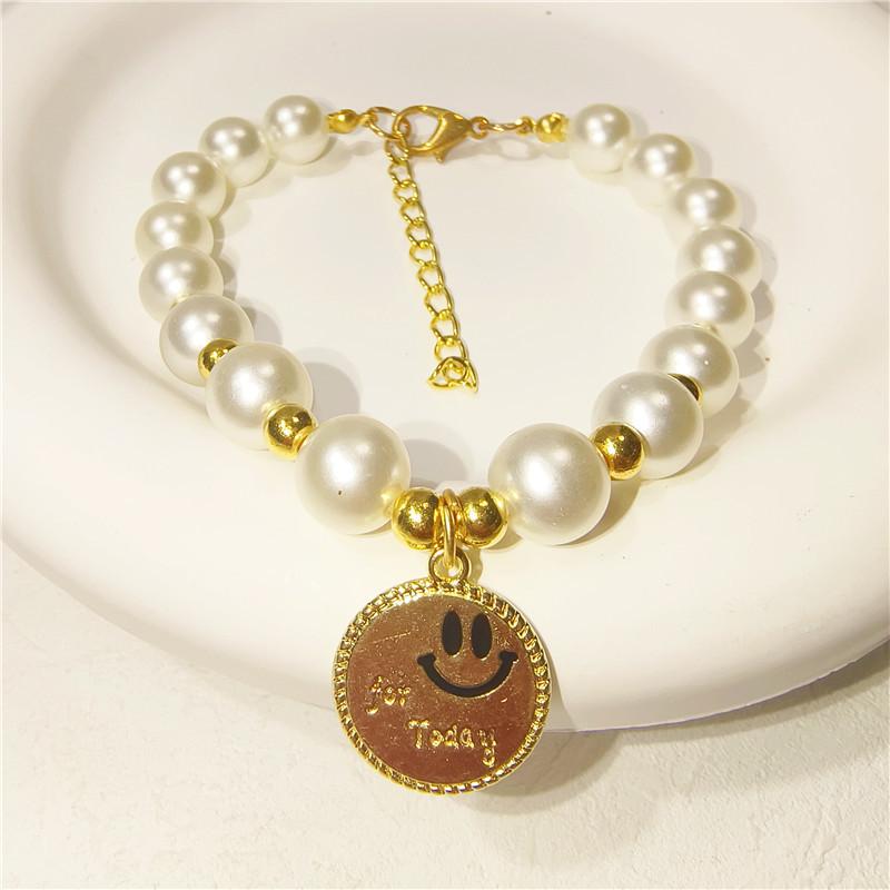 

Pet Necklace Rose Cat Neck Chain Adjustable Dog Teddy Pomeranian Collar Pearl Cat Collar Lace XL 35-40CM золотий