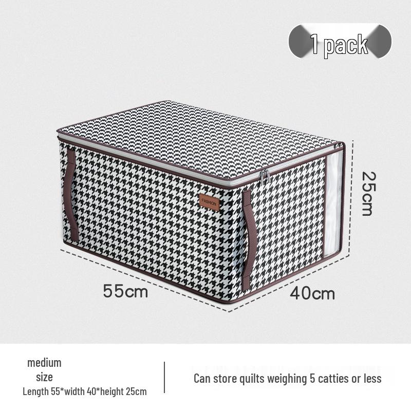 Houndstooth Clothes Storage Bags: Foldable Quilt Box with Lid for Moving & Organizing