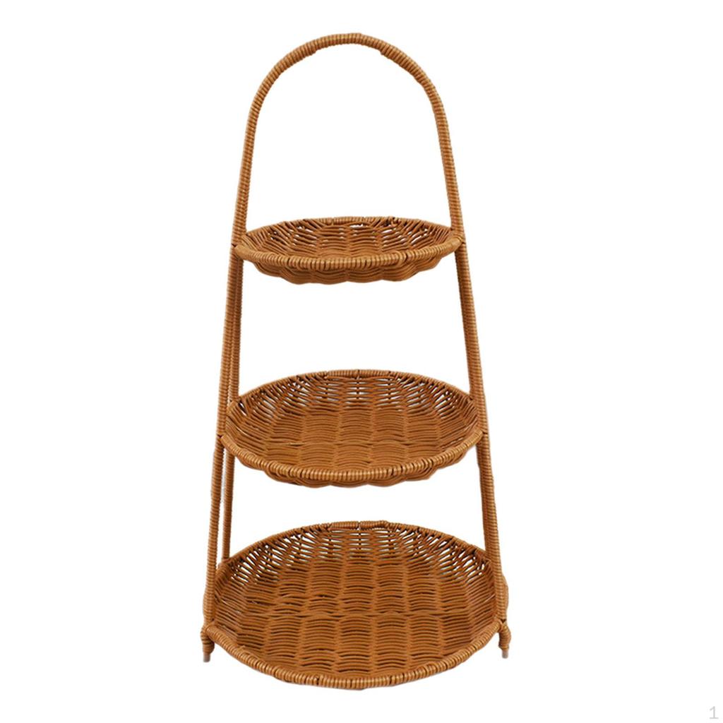 Circular Food Serving Basket Storage Rack Imitation Rattan Lightweight for Kitchen Counter Portable