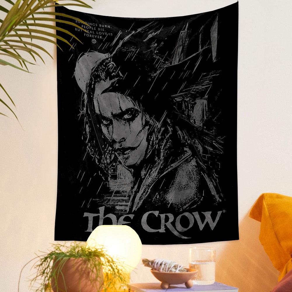 The Crow Gothic Tapestry Wall Hanging, Dark Hero Movie Art, Cult Film Wall Decor for Bedroom Man Cave