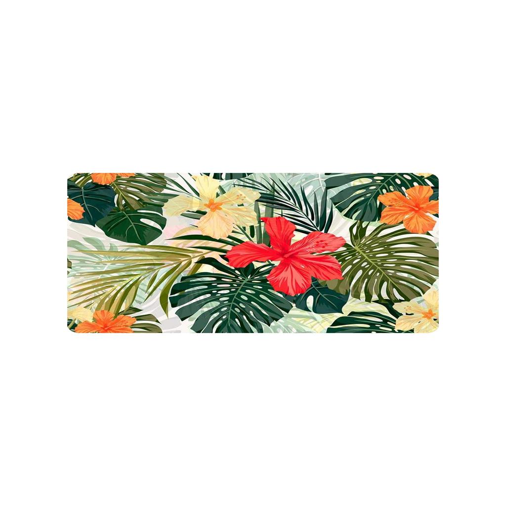 1pc Comfortable Crystal Velvet Rug][Machine Washable] Tropical Leaf And Hibiscus Flower Mat - Vibrant