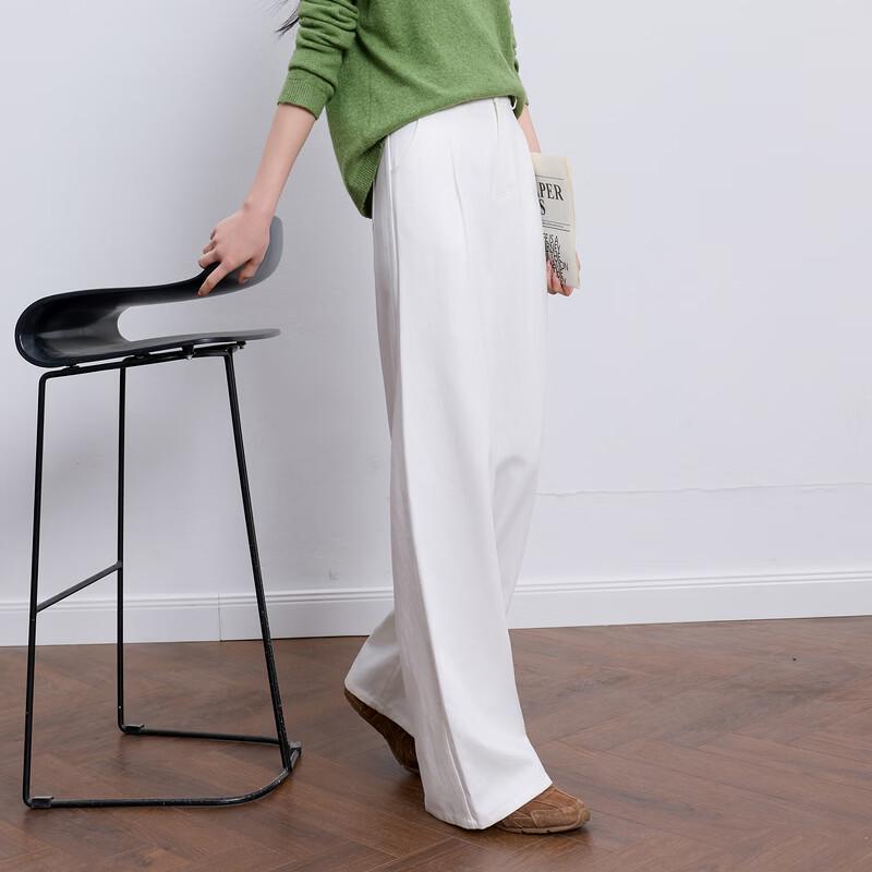 SanCai 2026 Spring Loose High-Waist Straight-Leg White Casual Pants