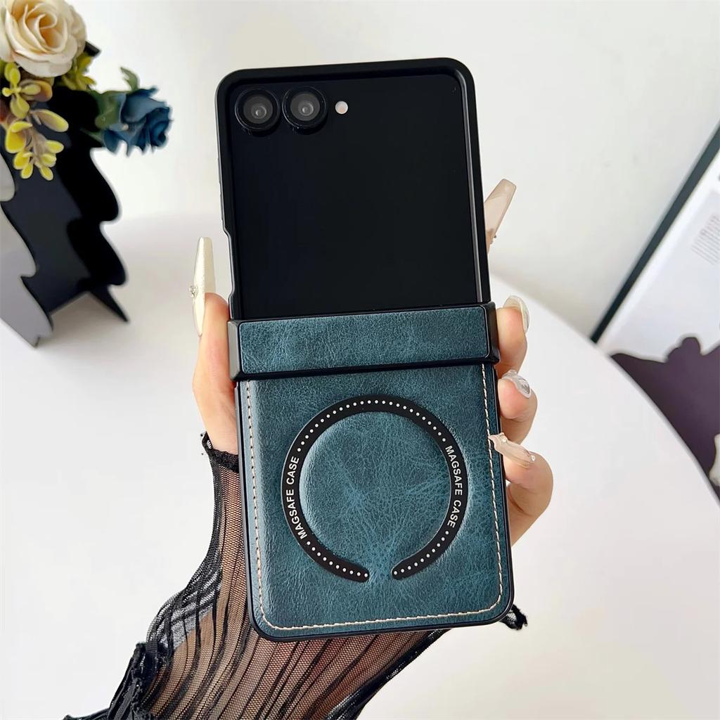 PU Leather Protective Back Cover for Samsung Galaxy Z Flip 7 Phone Case Magnetic Wireless Charging Shell, Z Flip 7 FE 6 5 4