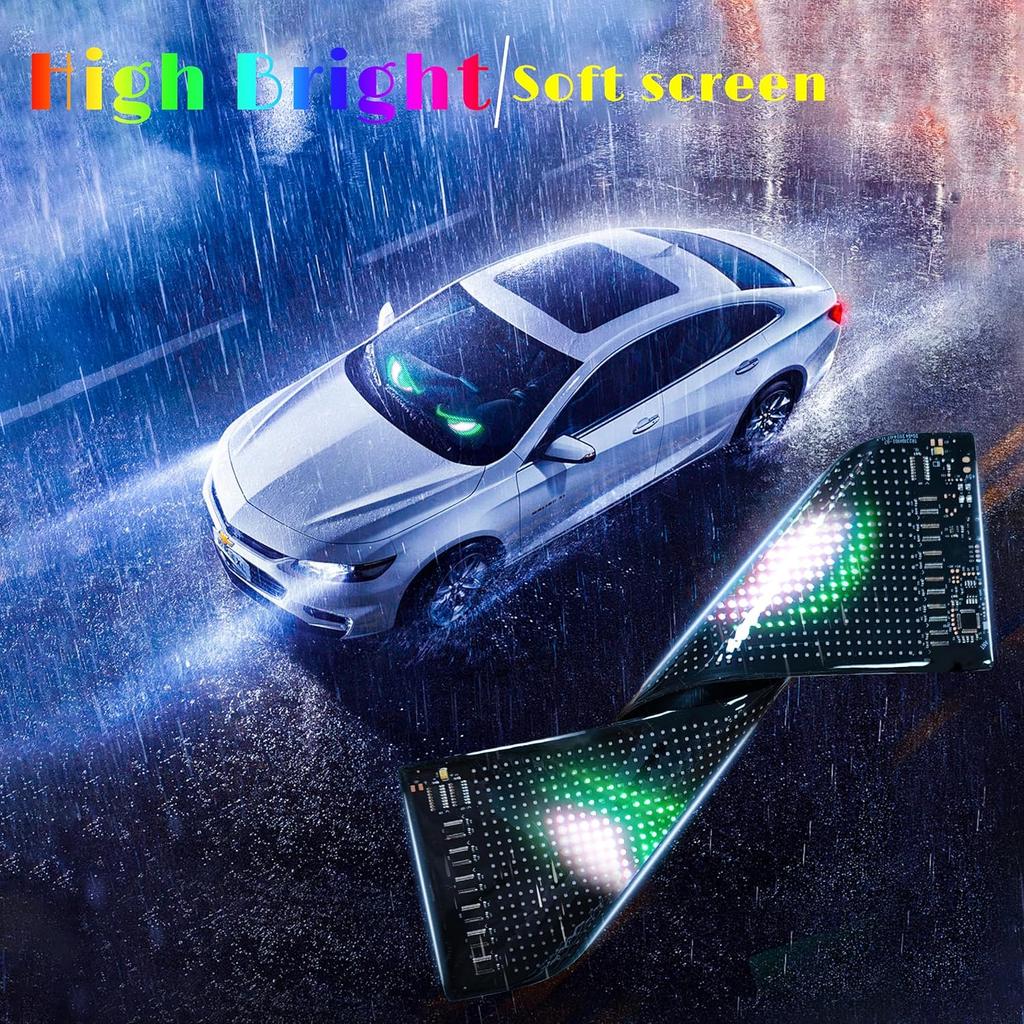 2PCS LED Eyes For Car Windshield, 13.7"X4" Devil Eyes Light For Cars, Programmable Soft Screen LED Sign With APP Control And Remote Controller