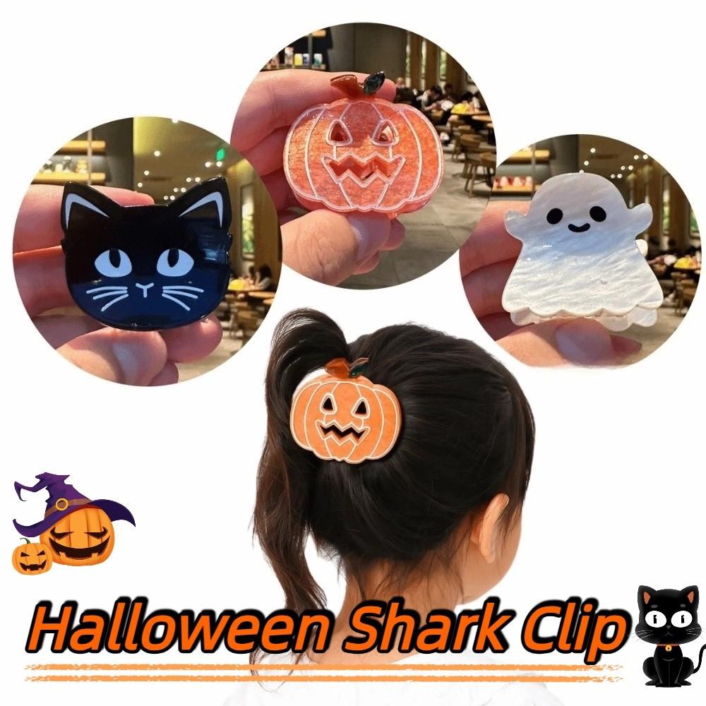 Funny Halloween Shark Clip Ghost Acetic Acid Hair Claw Creative Pumpkin Hair Clip  Cosplay