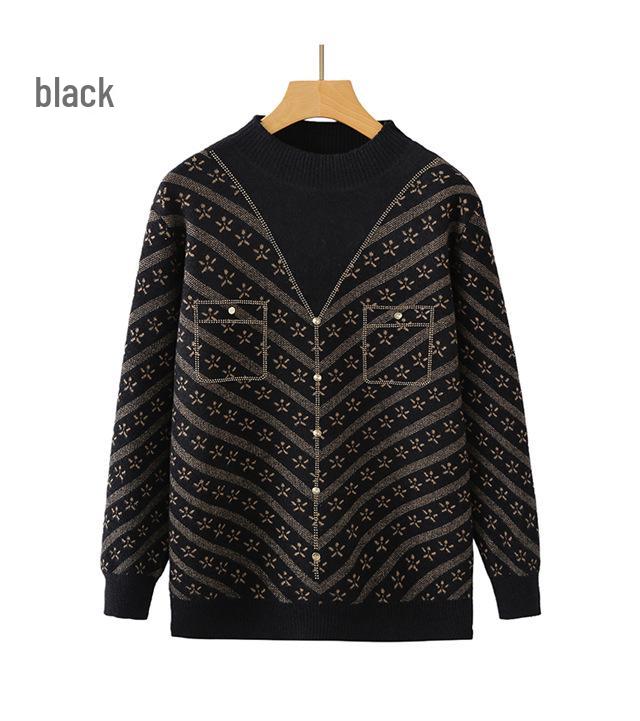 

220 Jin Plus Size Autumn/Winter Round Neck Knit Sweater for Middle-Aged & Elderly 4XL (145-160 Jin) чёрный