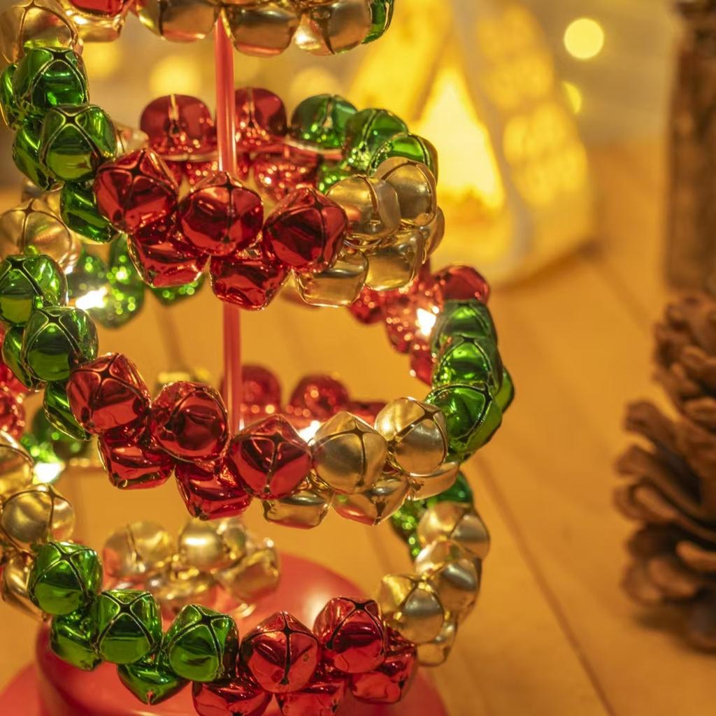 Christmas Tree LED Light Rechargeable 28.5cm Jingle Bells Iron Spiral Tabletop Decor Xmas Desktop Ornament Home Holiday Gift