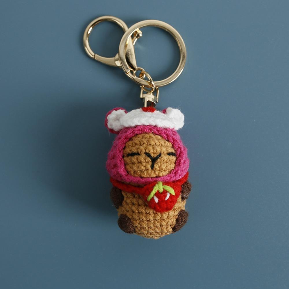 Cute Knitted Capybara Keychains Creative Knitting Capybara Doll Crochet Keyrings for Car Keys Kapibala Keychain for Bag Pendant