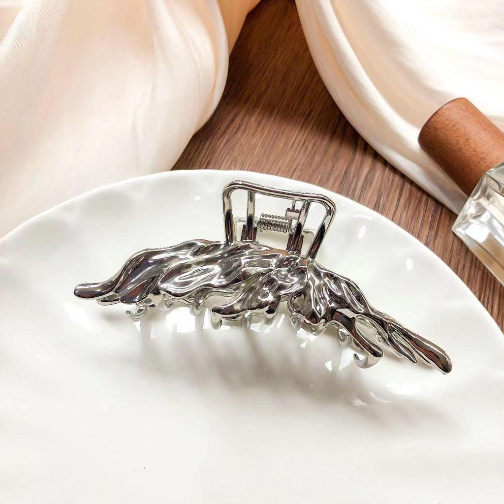 Silver Metal Geometric Shark Hair Clip for Thick Hair