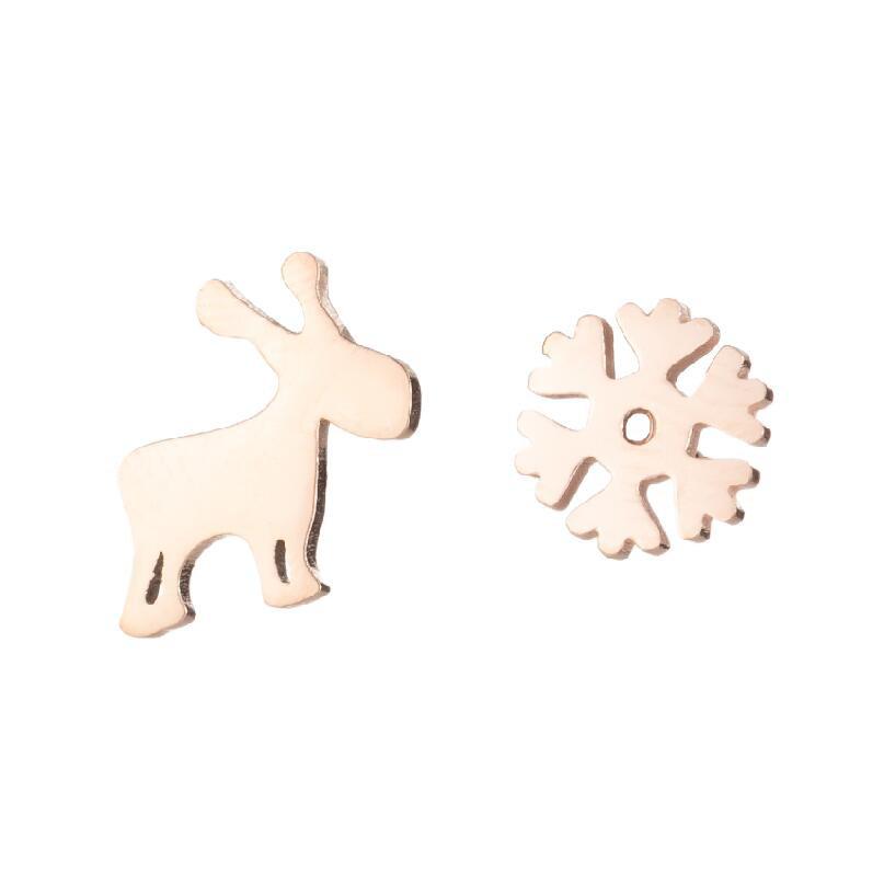 Asymmetrical Eclipse Snowflake & Reindeer Stud Earrings - Japanese & Korean Style