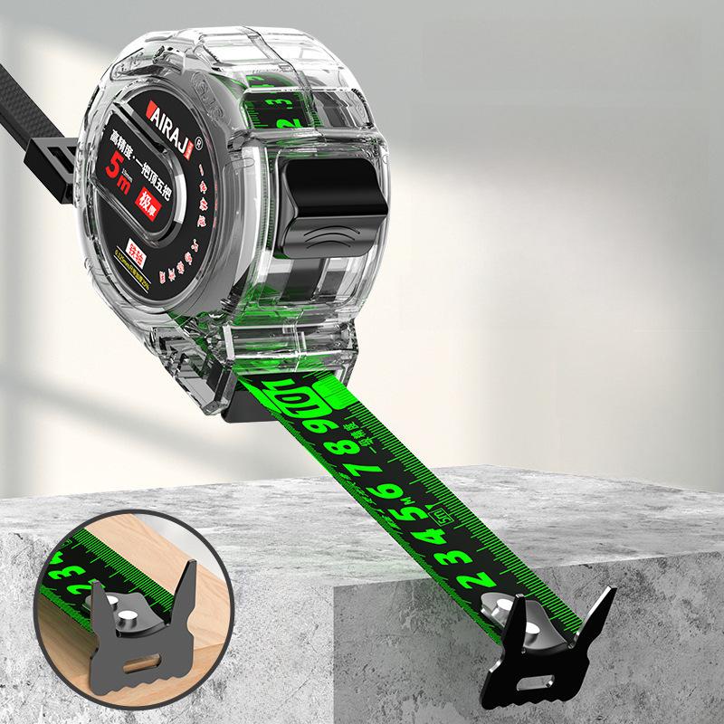 Hochpräzises 10 m langes fluoreszierendes Maßband mit doppelseitiger Skala und Lineal aus gehärtetem Stahl