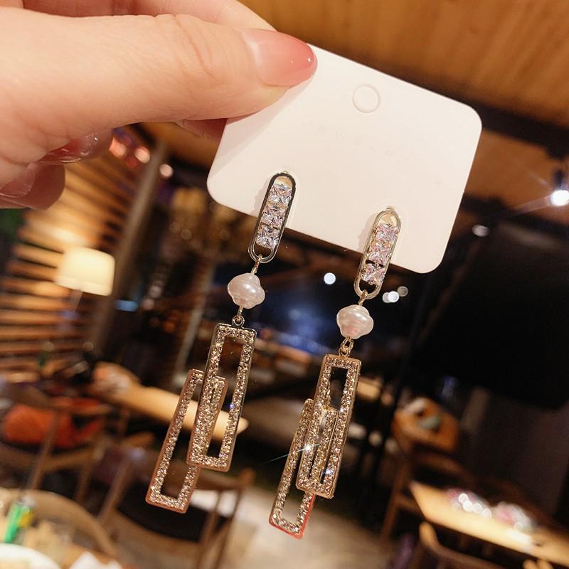 S925 Silver Geometric Tassel Stud Earrings: Fashionable Korean Style, Elegant Design, Versatile for Women
