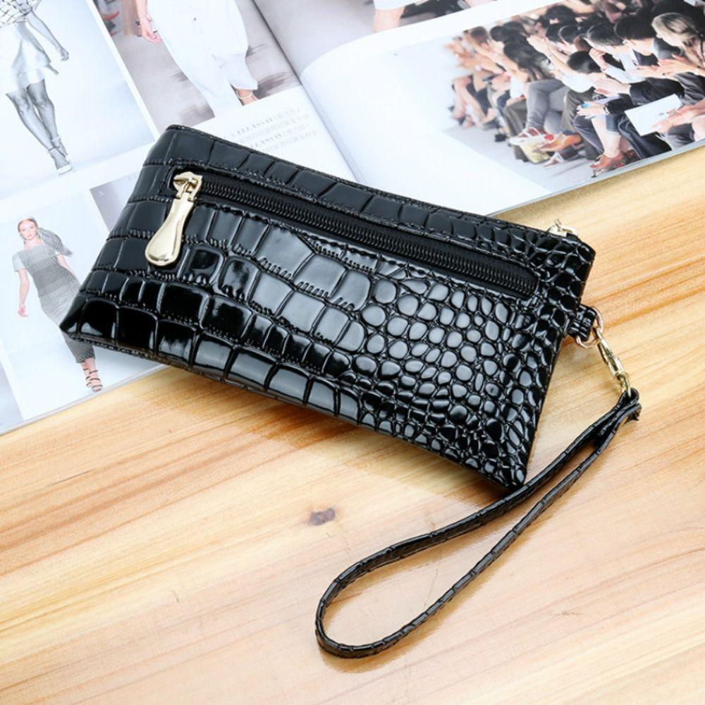 New Leather Women Long Wallets Double Zipper Design Red Purse Bag Ladies Wallet Crocodile Purses Fashion Clutch Bag