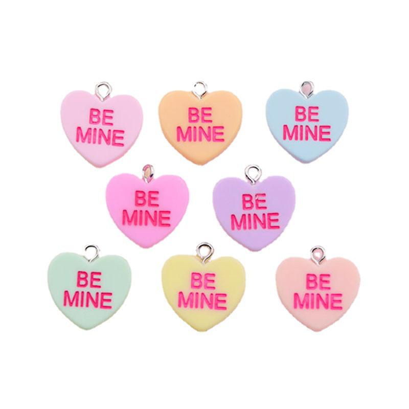 Heart-Shaped Lettered Resin Earrings & Keychain Pendant Jewelry Accessories