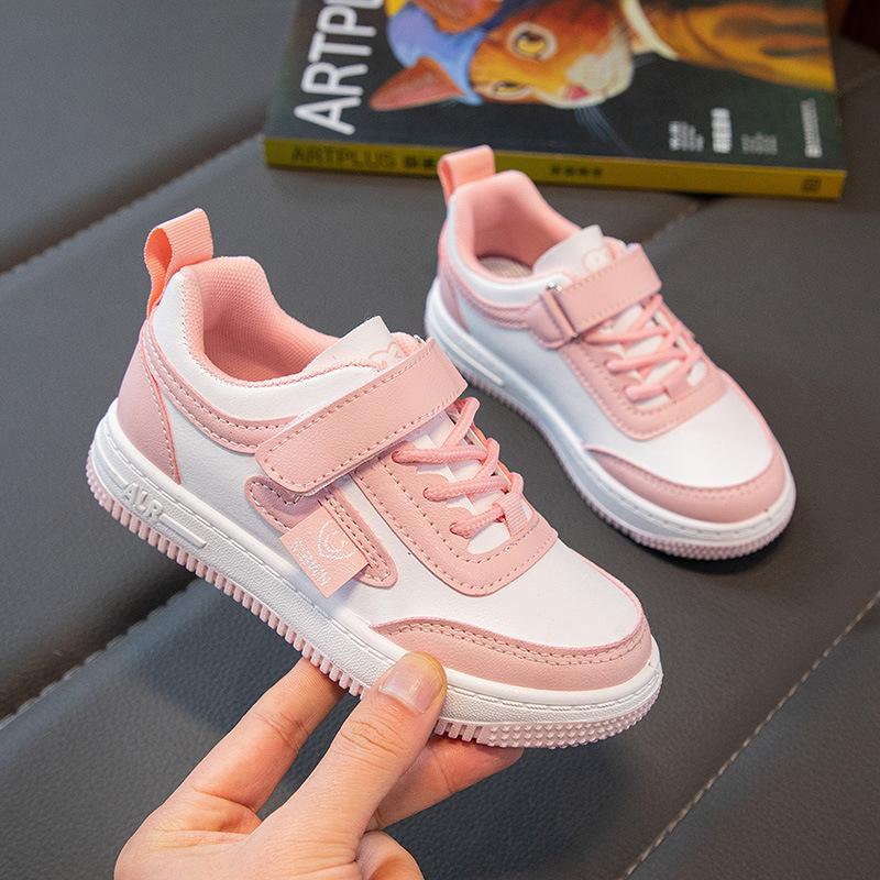 Spring and Autumn Children's Thick Baseplate Shoes Campus Small White Shoes Flat-soled Outdoor Casual Shoes Leather Surface Waterproof Single Shoes B