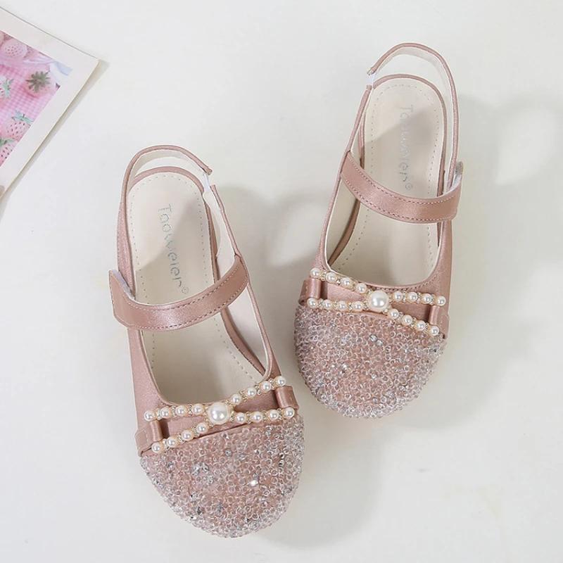 Children's Summer Sandals Chic Rhinestone Girl's High Heel Shoes Fashion Kids Princess Versatile Dress Sandals for Party Wedding