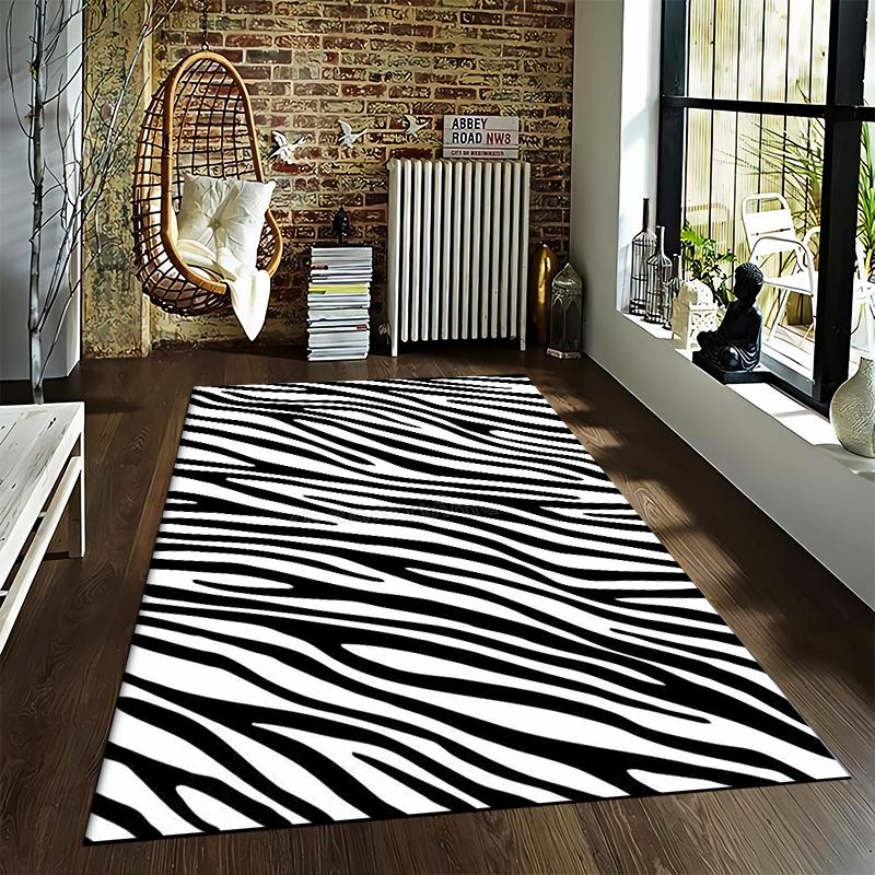 Black and White Zebra-Stripe Pattern Carpet for Home Decor and Modern Interiors Suitable for Use As an Anti-slip    for    Room and Bedroom Sofas