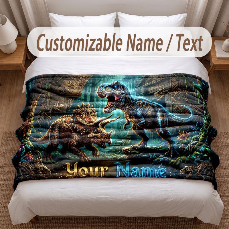 Coperta Morbida a Tema Dinosauri Personalizzata con Stampa Nome Testo Coperta Calda Decorazione Divano Casa Camera da Letto