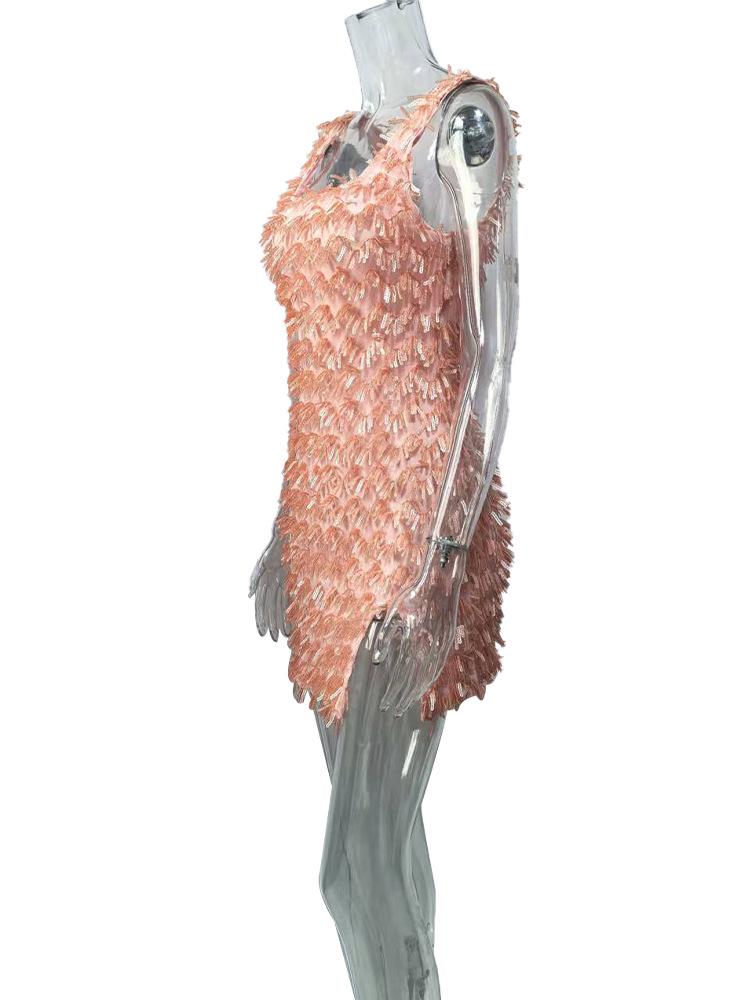 Slimming Off-the-Shoulder Bodycon Dress with Slit and Furry Detail