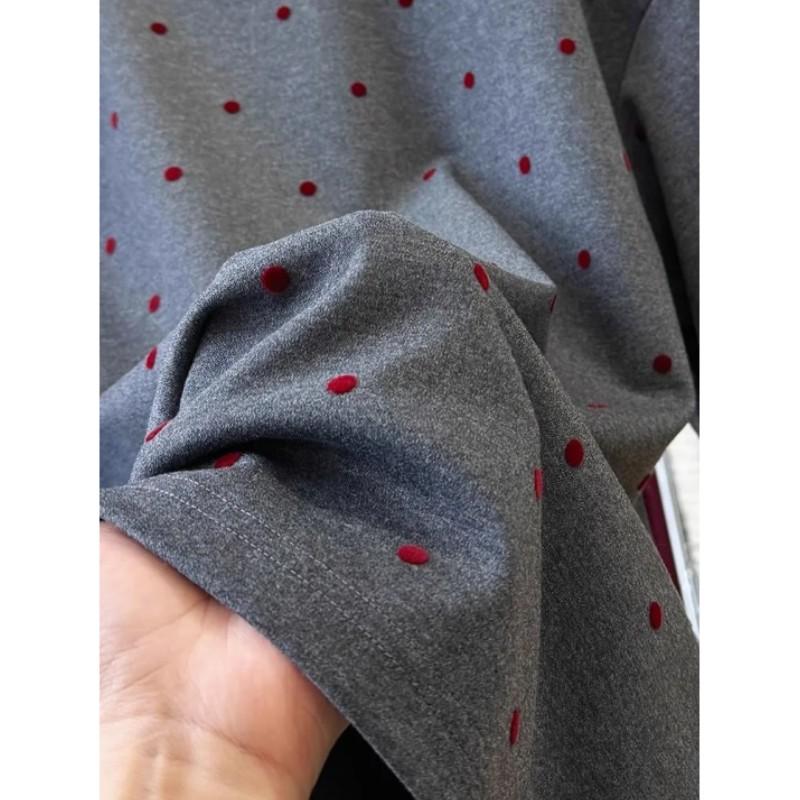 Women's Spring and Summer Design Slimming Top Front Shoulder Polished Niche Polka Dot Short-sleeved T-shirt