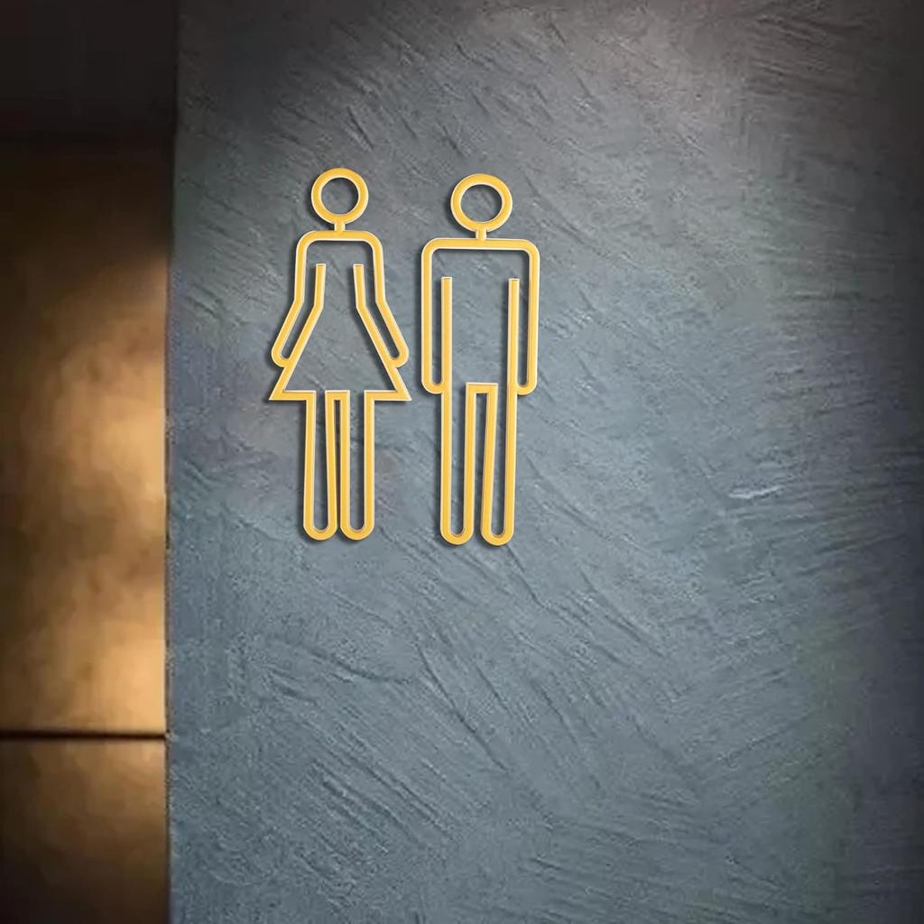 Acrylic Adhesive Backed Men's and Women's Bathroom Sign, Bathroom Door Signs, Restroom Signs for Business,Bathroom Signage (Golden)