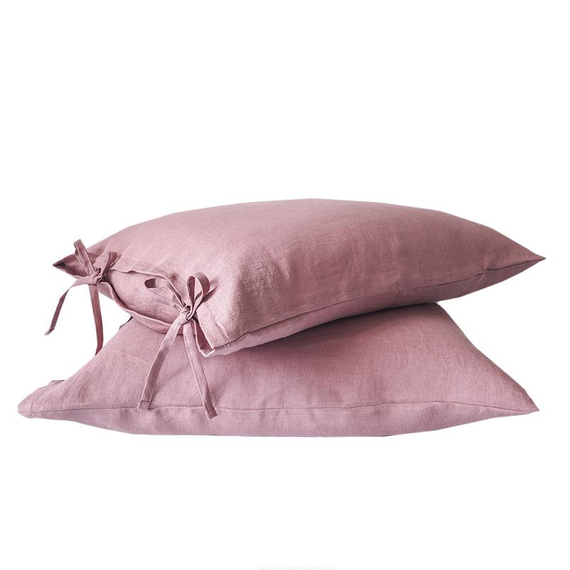 French Pure Linen Pillowcase Pair, Tie Closure, Skin-Friendly, Solid Color, 48x74 cm, Customizable, Ideal for Spring/Summer Home Use.