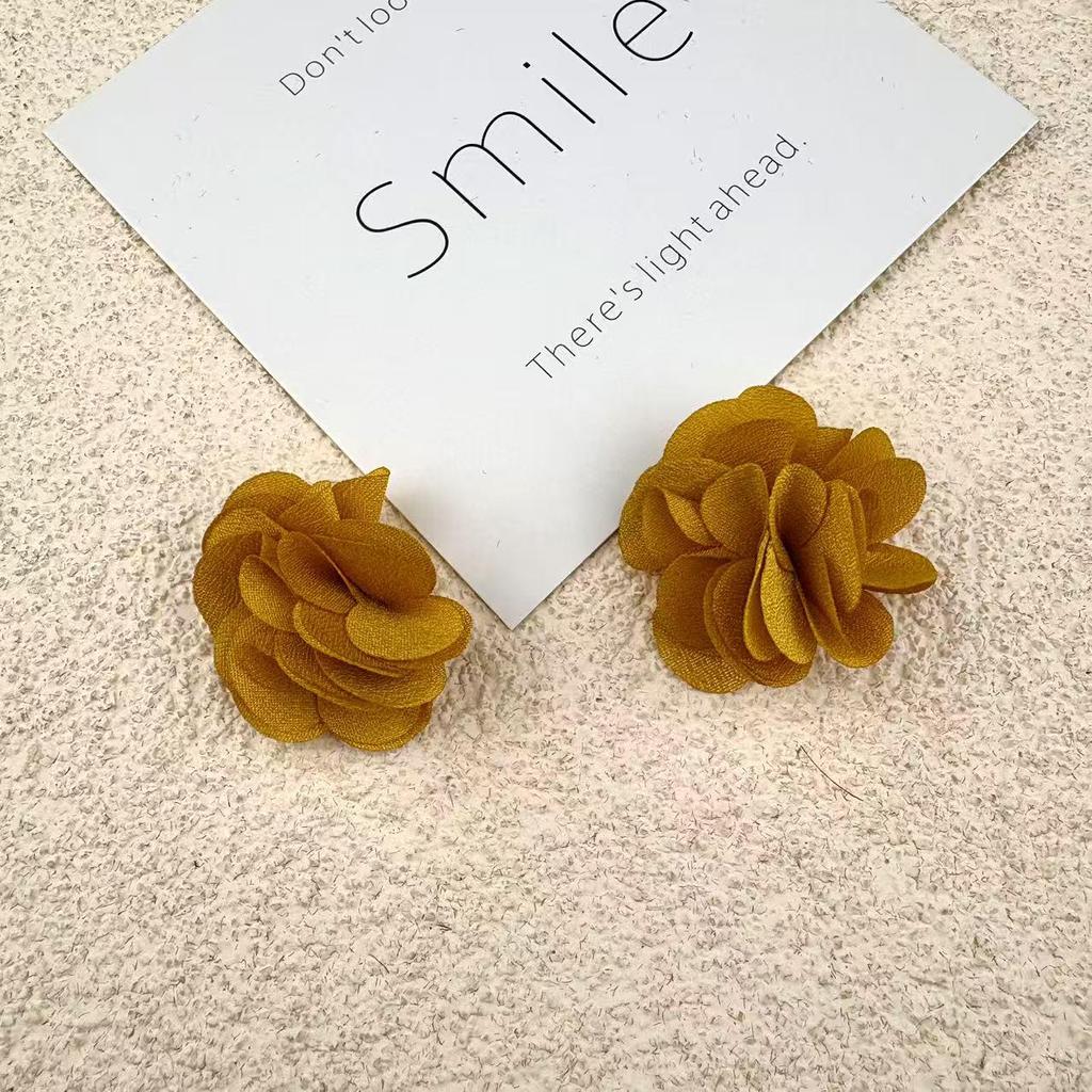Handmade Chiffon Camellia Flower Earrings - 3cm Fabric Accessories