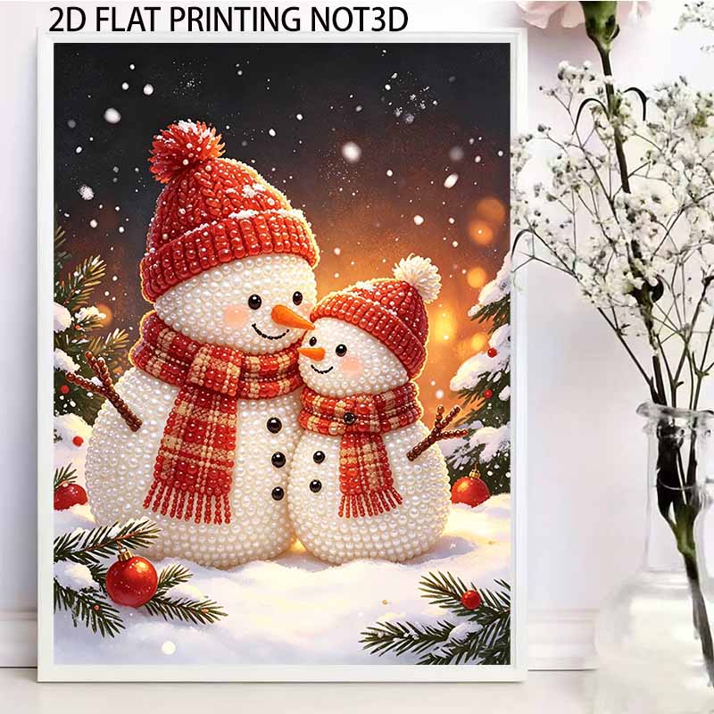 Snowman Pair Pearl Bead Painting Kit Winter Holiday Festive Decor 3D Canvas Art Craft Set for Wall Home Aesthetic Room Decoration Gift