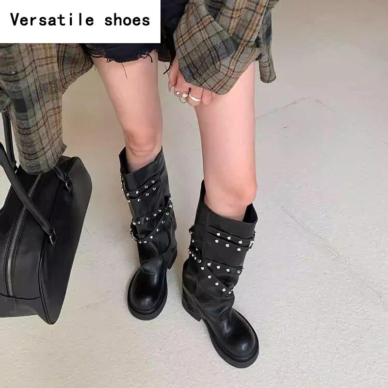 Винтажные женские сапоги-ковбойши с заклепками в стиле вестерн — фото 6