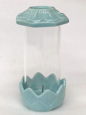 Candle Holder [Koumyodo (Large) Celadon] with Glass Glazing, Made In Japan, for Emergencies, Disasters, and Graveside Use
