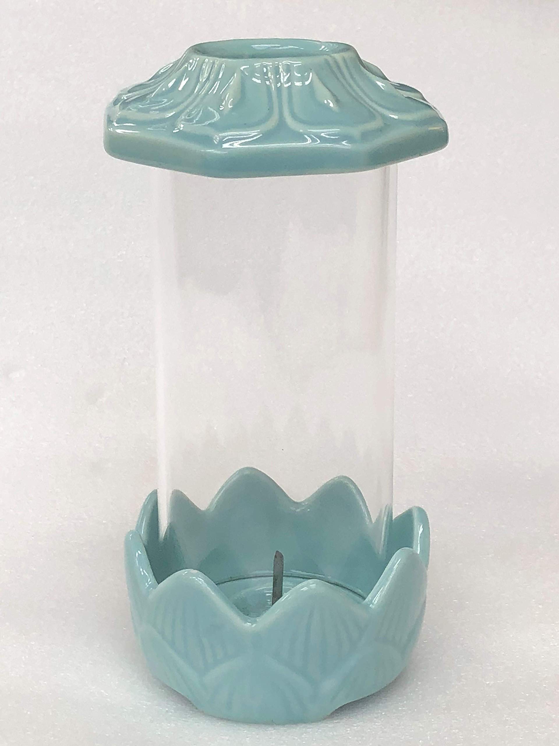 

Candle Holder [Koumyodo (Large) Celadon] with Glass Glazing, Made in Japan, for Emergencies, Disasters, and Graveside Use