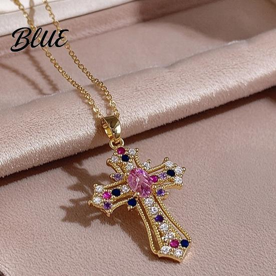 Retro Christian Necklace Catholic Necklace, Religious Pendant Colorful Rhinestone Daily Wear Statement for Women Wear, Jewelry Gift