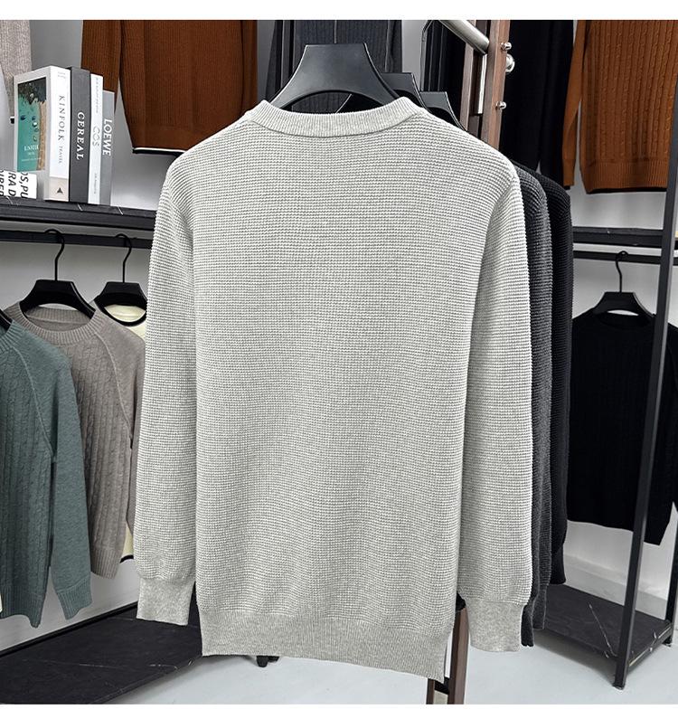 Men's Casual Cotton Knitwear Sweater - Solid Color, Long Sleeve, Versatile, Trendy Autumn/Winter Top