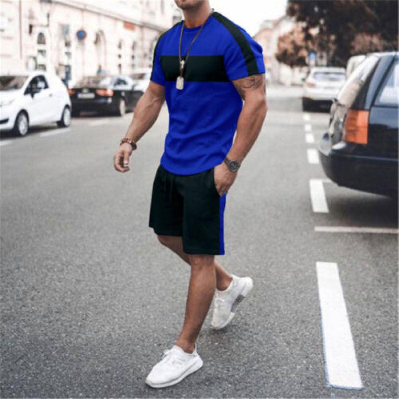 Summer Men's Casual Fashion Comfortable Sports Suit 2-Piece Set Street Wear Simple Pattern Crewneck Short Sleeve With Shorts