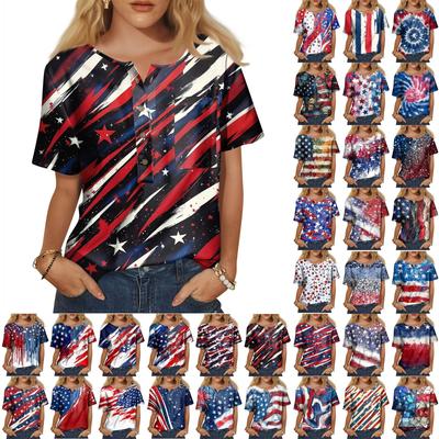 Damenmode, lässig, kurzärmelig, bedruckt, Rundhalspullover, Top-Bluse
