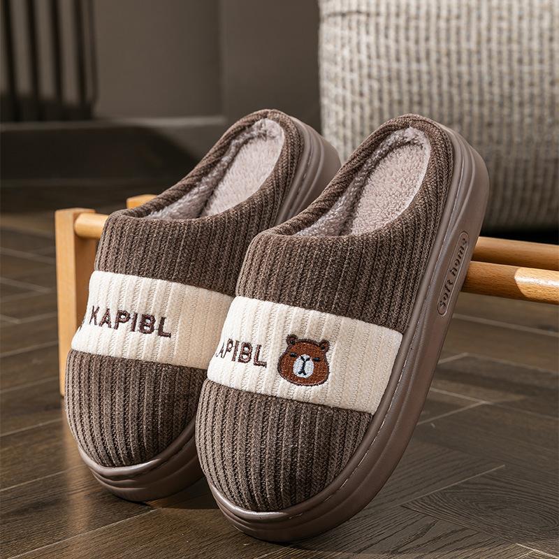 

Cotton slippers men s and women s winter bags follow home indoor thick bottom non-slip warm fluffy plush couple household cotton shoes 44-45