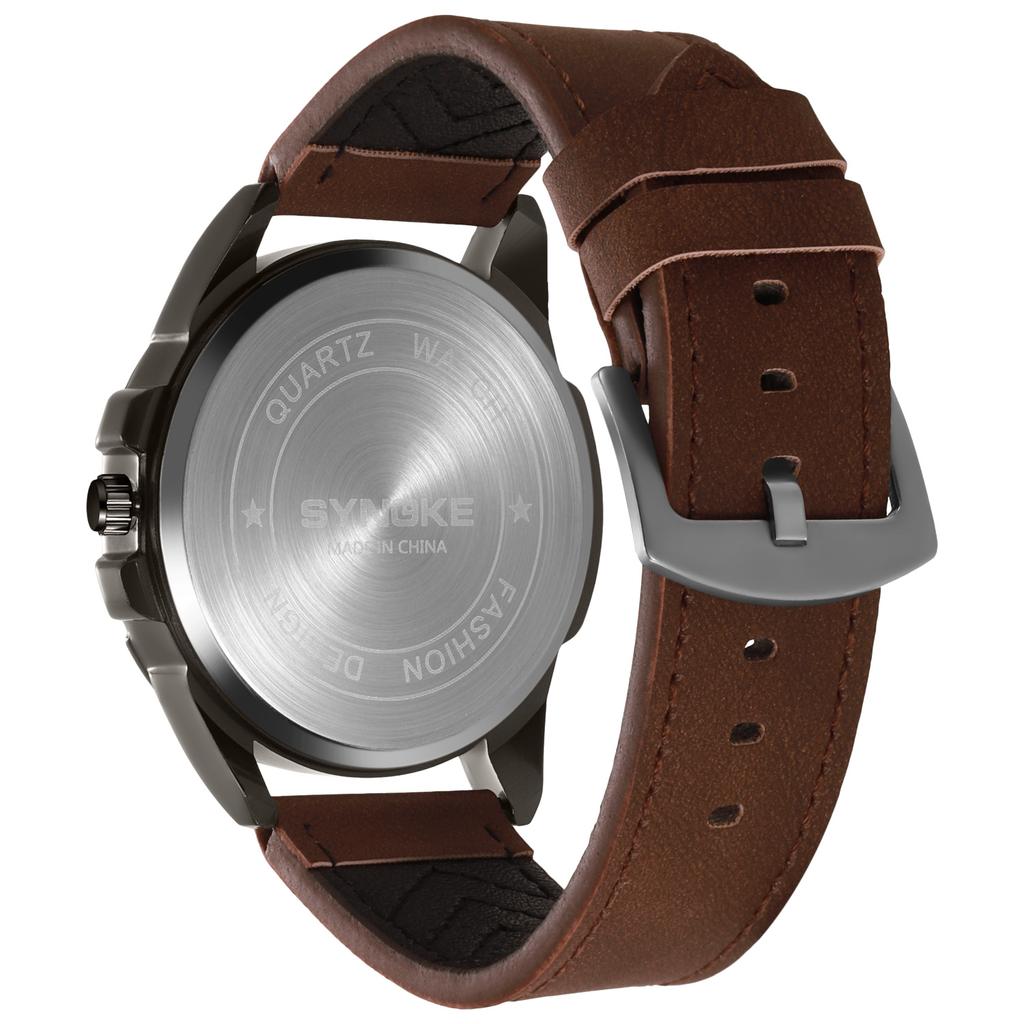 Mens Quartz Watch - Round Dial, PU Leather Strap, 30m Water Resistant, Alloy Case,  Watch