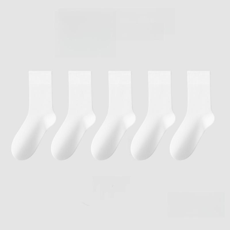 1/5 Pairs Cotton Socks Women Seamless Soft Crew Socks Medium Tube Long Loose Casual Solid Color Anti-Pilling Breathable