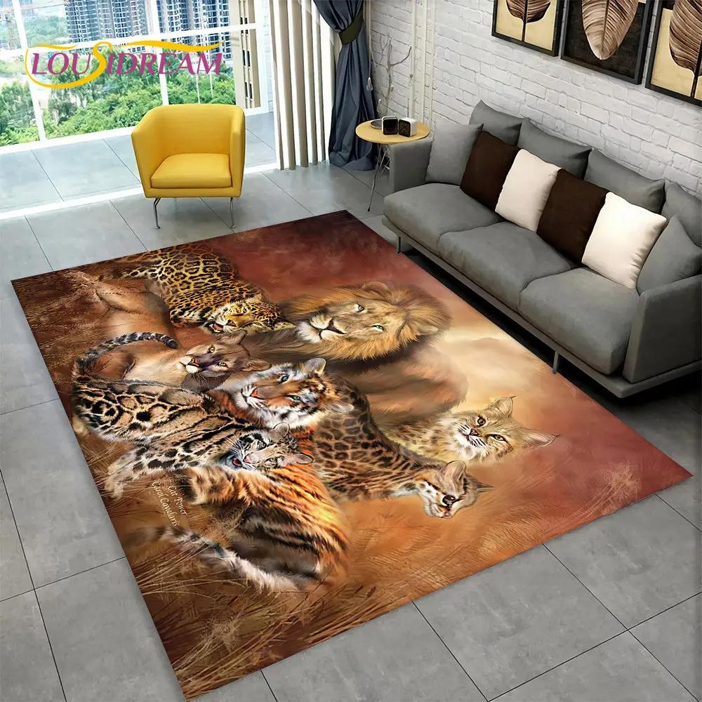 3D Tiger Leopard Cheetah Lion Wolf Area Rug,Carpet Rug for Living Room Bedroom Sofa Doormat Kitchen Decor,Kid Non-slip Floor Mat