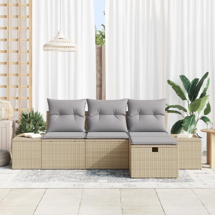 VidaXL Ensemble de 4 Canapés de Jardin avec Coussins en Rotin Polyéthylène Beige 3359349
