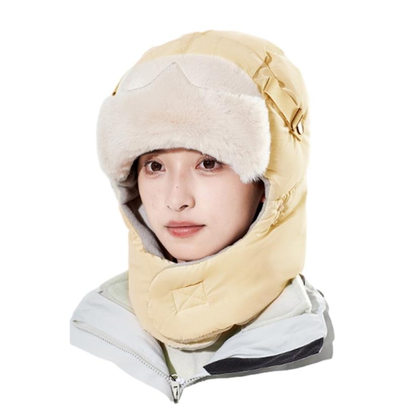 Winter Warm Ear Flap Caps Trapper Hat with Face Cover & Goggles Windproof Hat for Skating Skiing Outdoor Activities