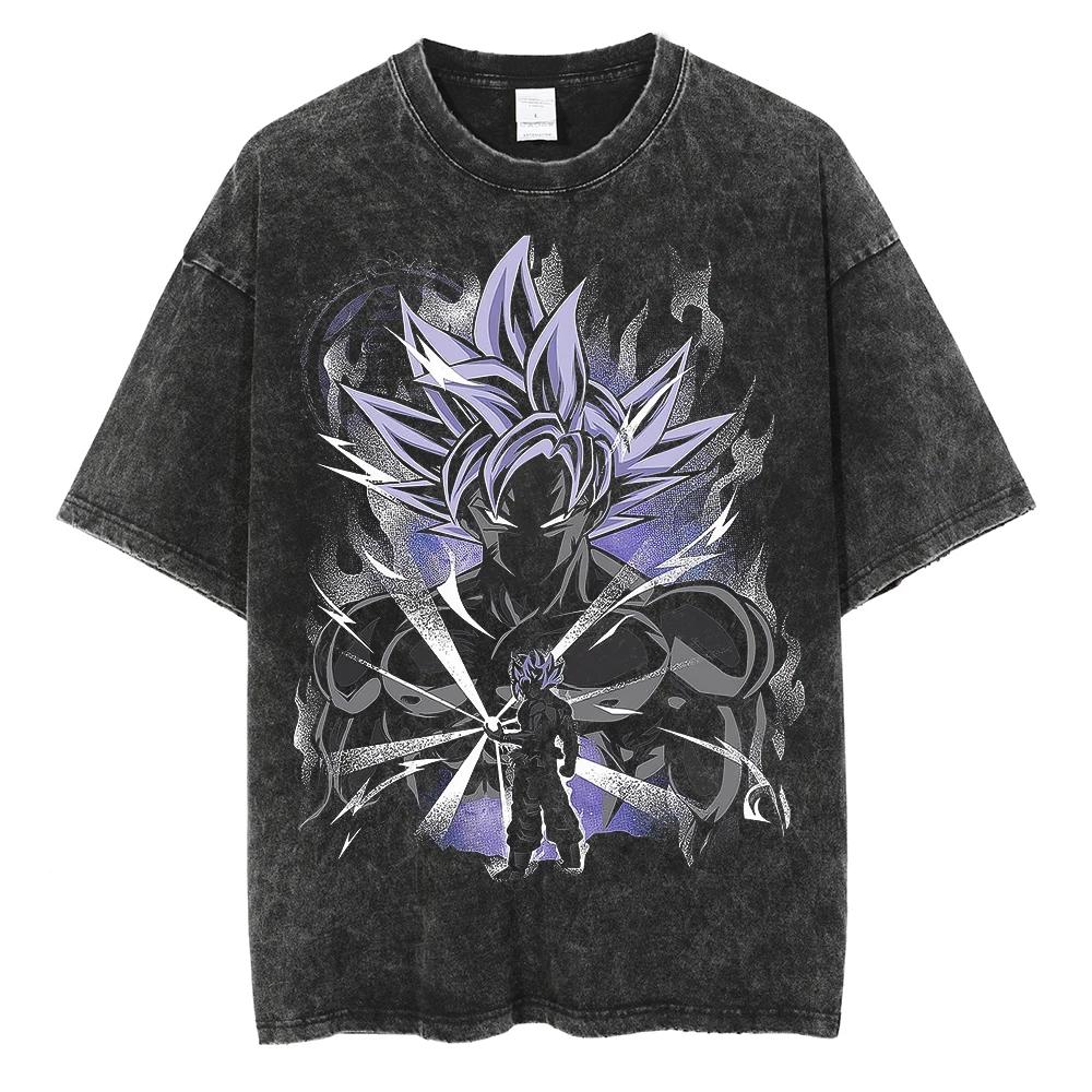 Harajuku Vintage TShirt Japanese Anime Dragon Ball Graphic Oversize T Shirt Washed Tshirt Men Summer Cotton Tops Tees